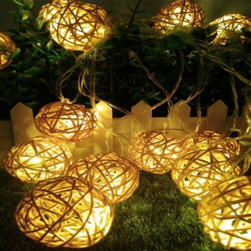 5M 20 LED Warm White Rattan Ball LED String Lighting Holiday Christmas Wedding Party Curtain Decoration Lights Drop Shipping