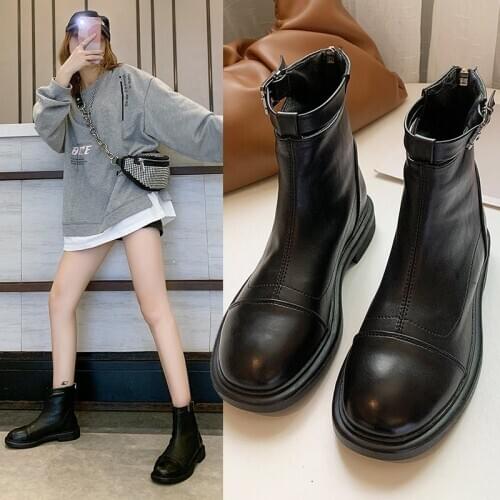 2020 spring and autumn thick-soled all-match short boots tide British flat round toe womens shoes womens boots Chelsea boots r
