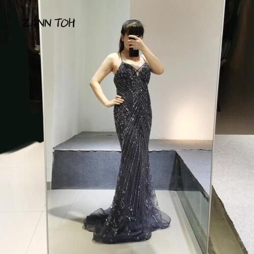 Evening Dress Long 2020 Sexy Backless Beading Mermaid Party Gowns Plus Size Robe De Soiree