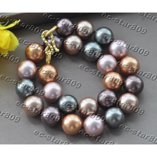 Z11316 18"-34" 16mm Lavender Coffee Black Round South Sea Shell Pearl Necklace Women Fasion Jewelry