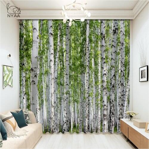 Green Simple Forest Girl Curtain Bedroom Decoration Curtain Wood Bead Printed Curtains Made Order Window Of Car Micro Shading