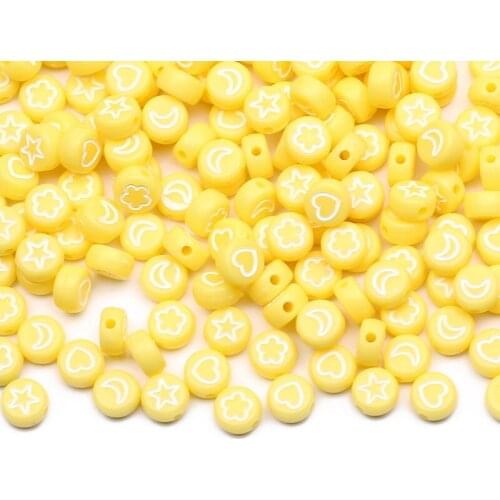 Yellow Round 4x7mm Mixed Star/Heart/Moon Loose Acrylic Spacer Beads For Jewelry Making DIY Necklace Bracelet Accessories