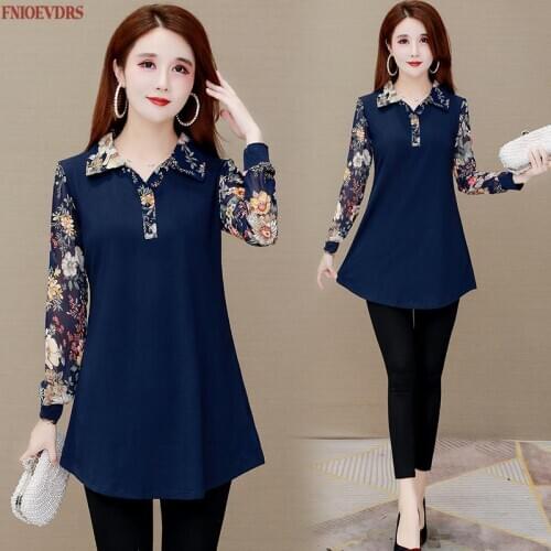 Women Winter Spring Basic Wear Elegant Office Lady Floral Printed Plus Size Casual Faux Two Piece Peplum Tops And Blouses 1012