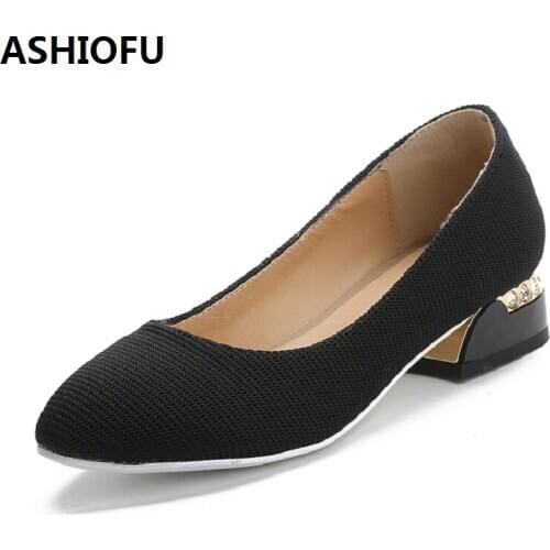 ASHIOFU Womens 3cm Low Heel Pumps Slip-on Party Prom Dress Shoes Solid Daily Wear Casual Fashion Evening Court Shoes