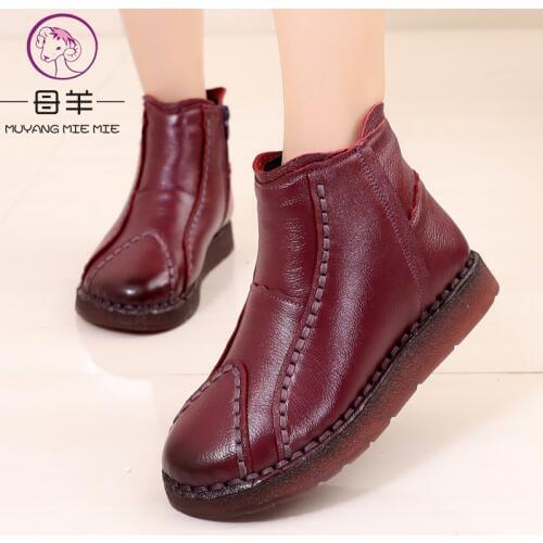 MUYANG Winter boots women genuine leather ankle boots winter shoes woman casual flat snow boots women boots plus size 35 - 43