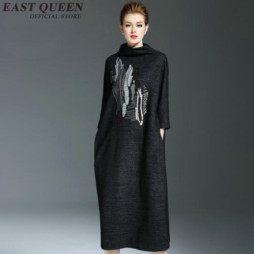 Chinese style dress women pullover 2018 elegant robe vintage turtle neck robe femme womens knitwear 2018 new vestidos AA2925 YQ