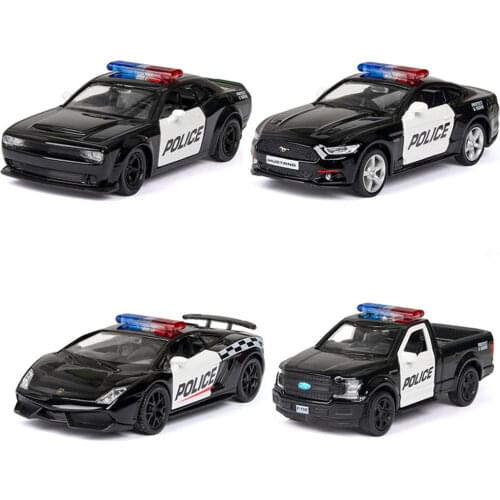 1:36 Alloy Diecasts Police Car Series Models Toy F-150 Challenger Mustang Vehicles Metal Pull Back Toys For Kids Childrens Gift