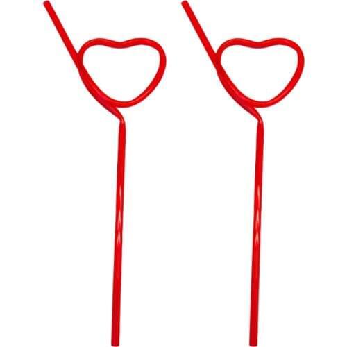 2 Pcs Heart Shape Creative Wedding Straw Cocktail Straw Art Hard Plastic Drink Stir Bar Straw for Wedding Party (Red)