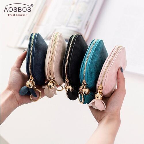 2019 Aosbos Women Small Key Case Mini Cute Wallet Money Bag Holder Zip Purse Clutch Handbag for Girl Kid Flower Coin Pouch