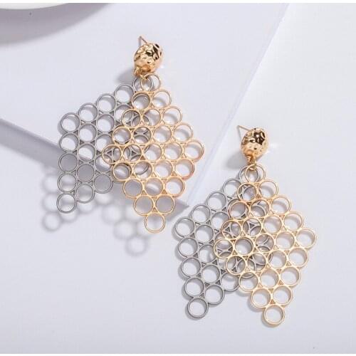 2020 New Personality Geometric Quadrilateral Double Mix Color Honeycomb Circle Stud Earring for Women