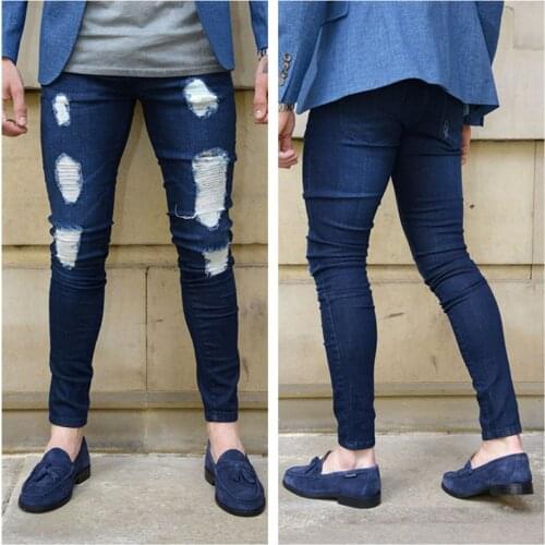 2021 Autumn Male Ripped Slim Biker Sweatpant Sexy Hole Outwears Pants Men Jogging Jeans Skinny Trousers Mens Jeans Pants Casual