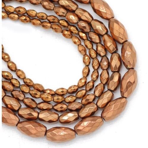 3x5/4x6/6x12MM Copper Faceted Rice Grains Shape Oval Hematite Natural Stone Spacers Loose Beads For Jewelry Making Diy Bracelets