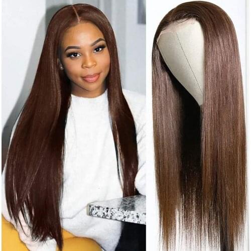 Color 4 human hair wigs 13x5.5 T part lace front wig with baby hair light brown straight hair deep part wig 250 density frontal