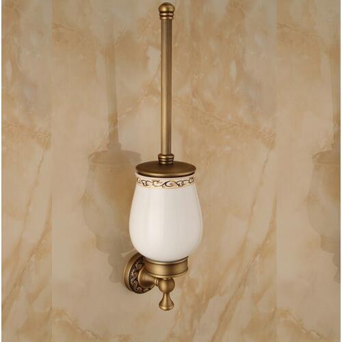 AUSWIND Antique soild brass bronze Toilet brush holder with ceramics cup brush carving base wall mount bathroom accessories