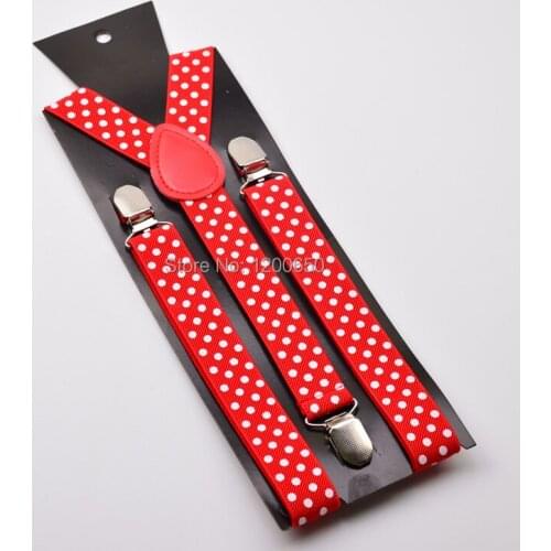 Free shipping women/men/adult Braces Elastic Polka Dot Slim red Suspender 1inch wide mix Y- back Suspenders Wholesale & Retail