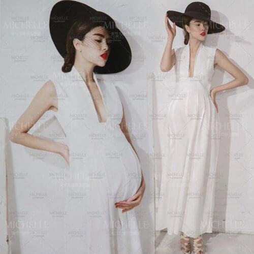 Noble Smooth White Long Cute Elegant Dress Maternity Photography Props Pregnant Women Romantic Photo Shoot Fancy costume Size L