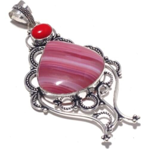 Botswana Agates + Coral Silver Overlay over Copper , 82 mm, P7104