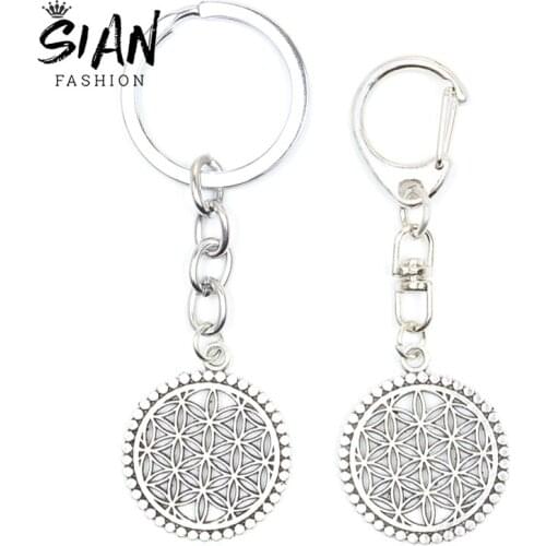 New Fashion Hollow Alloy Keychain Datura Stramonium Flower Of Life Yoga Key Chain Fine Car Keyring for Unisex Jewelry Gifts