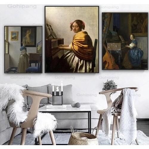 Cassisy Canvas Oil Painting Young Woman Collection At Virginal Johannes Vermeer Poster Prints Picture Wall Art Modern Home Decor