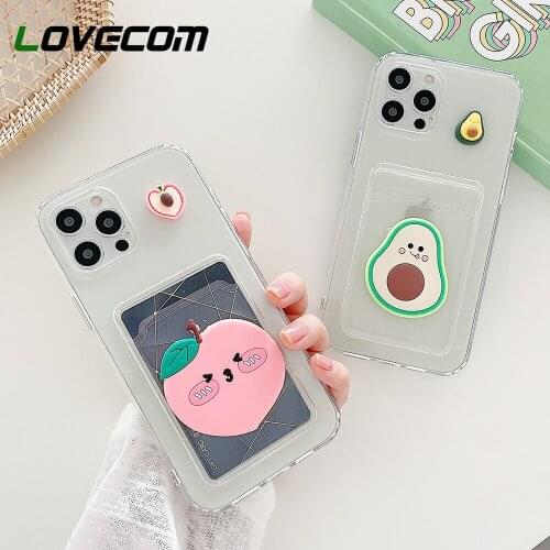 Card Holder Wallet Cute Avocado Peach Phone Case For iPhone 13 11 12 Pro Max XS Max X XR 7 8 Plus Soft Transparent Cover Bumper