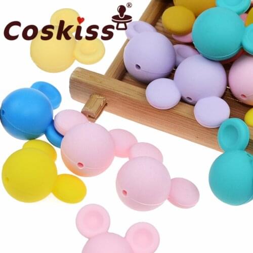 Coskiss 10Pcs Silicone Beads For Baby Teething Pendant Silicone Mouse Shape Beads Pacifier Clips BPA Free silicone Teether Toys