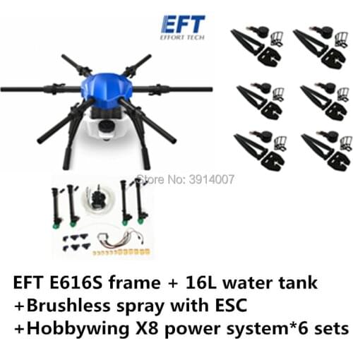 EFT E616S 16L agricultural spray drone frame kit 16kg six-axis brushless spray with X8 power system UAV