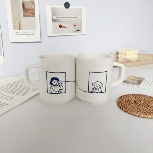Ins Creative Korean Couple Cup Hand Painted Mug Ceramic Water Cup Milk Coffee Cup Juice Water Cup
