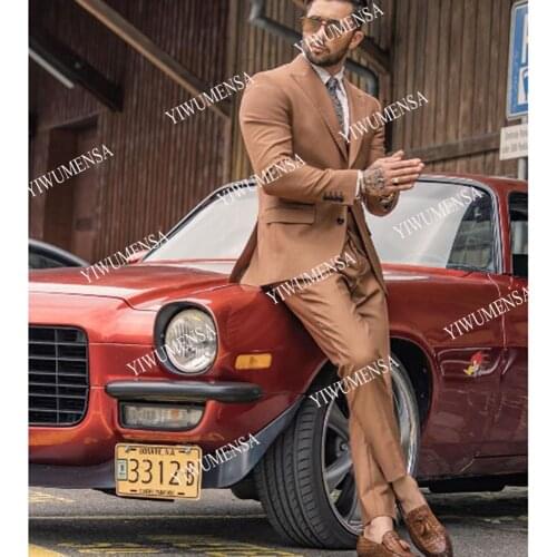 Costume Homme Spring/Autumn Brown 2 Pieces Jacket With Pants Slim Fit Groom Wear Smoking Business Men Suits Custom Made Blazer