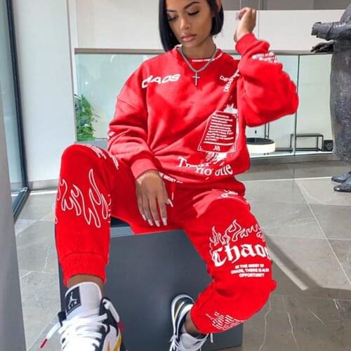 TNNAOFF Letter Graffiti 2 Piece Set for Women Tracksuit Long Sleeve Tops Fashion Sweatpants Joggers Lounge Wear Matching Sets