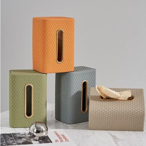 Creativity Golden Stroke Leather Tissue Boxes Nordic Modern Weave Texture Bedside Tabletop Paper Towel Storage Box Ornaments