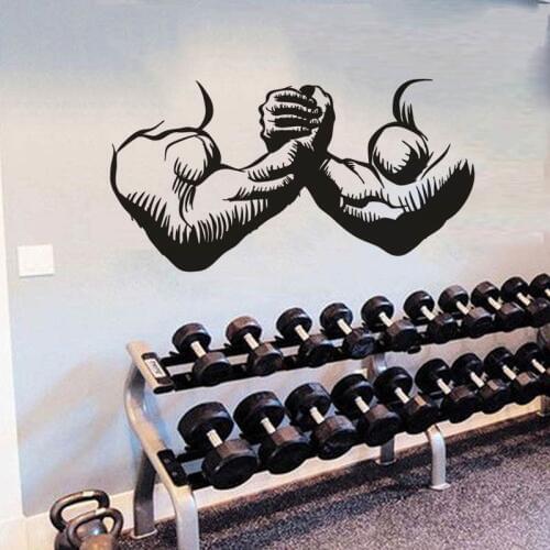 Strong Muscle Man Wall Vinyl Stickers Muscles Building Hands Wall Decal Gym Studio Decor Wallpaper Teamwork Adhesive Murals