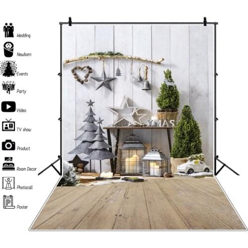 Laeacco Gray Wood Wall Christmas Festivals Tree Lantern Party Baby Toys Floor Child Photozone Photo Background Photo Backdrops