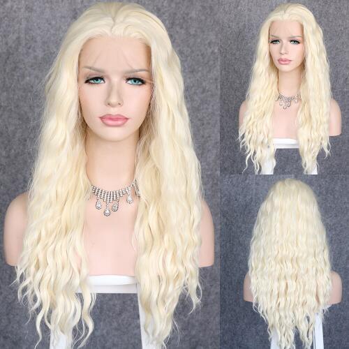 Lvcheryl White Blonde Long Loose Curly Synthetic Lace Front Wigs for Women Heat Resistant Hair Wigs Free Parting