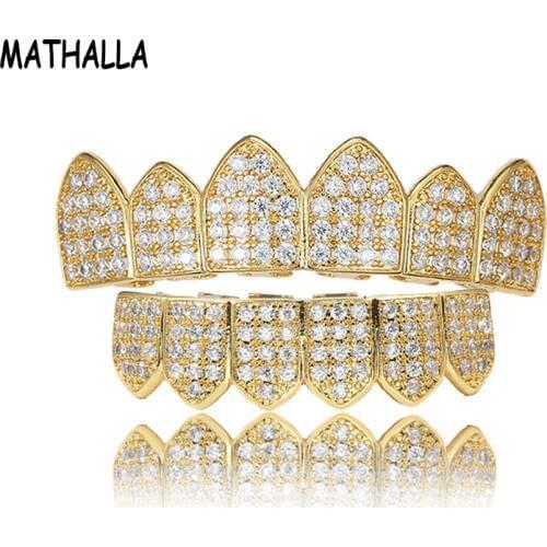 MATHALLA AAA Cubia Zirconia Stone New Hiphop Gold and Silver Top and Bottom Dental Grillz Grills