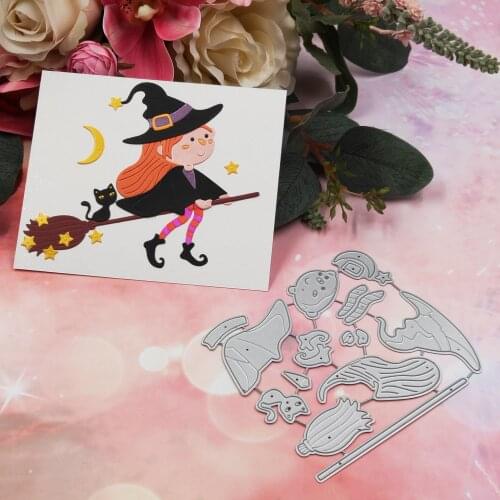 The Flying Witch Of Halloween Metal Cutting Dies For DIY Scrapbooking Cards Decorative Craft Embossing