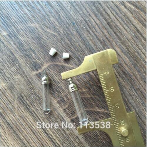 20pcs/lot mini 29x5mm tube glass Vial Pendant 5mm metal cap rubber plug charm glass bottle miniature vials wishes necklace set
