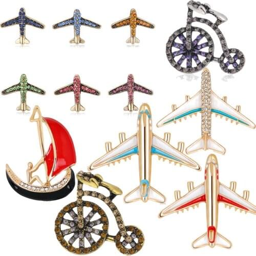 3pcs/lot Fashion Transportation aircraft bicycle Enamel Brooches 2019 Women Mens Weddings Brooch Pins best Christmas gift