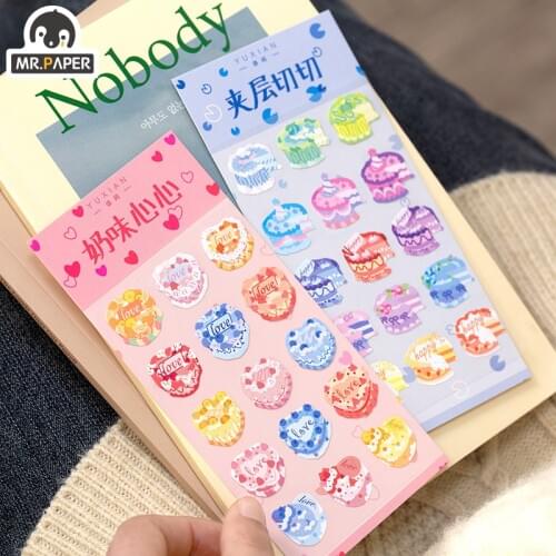 Mr Paper 6 Designs 1 Pc/bag Ins Style Todays Cake Series Cartoon Cute Hand Account DIY Decoration Collage Material Stickers