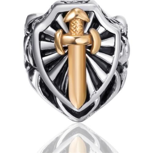 MensMens Stainless Steel Ring Cross Golden Sword Knight Biker Vintage Wholsale jewelry Size 7-13