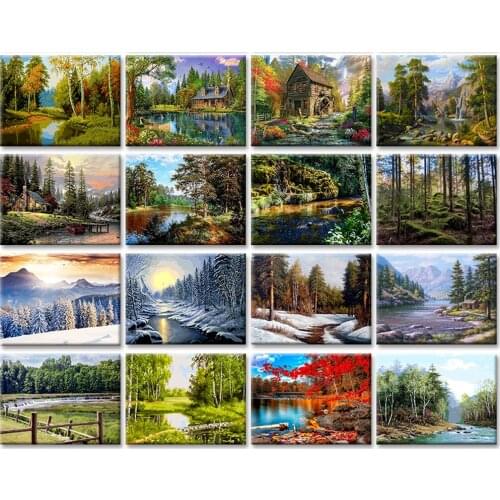 5D DIY Poured Glue Diamond Painting Kits Scalloped Edge Nature Landscape Full Round Square With AB Drill Home Decoration Gift