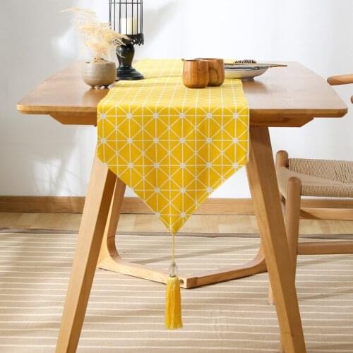 Japan Style Stripe Table Runner High Quality Washable Cotton Linen Dining Table Cover Crystal Tassel Pendant for Christmas Party