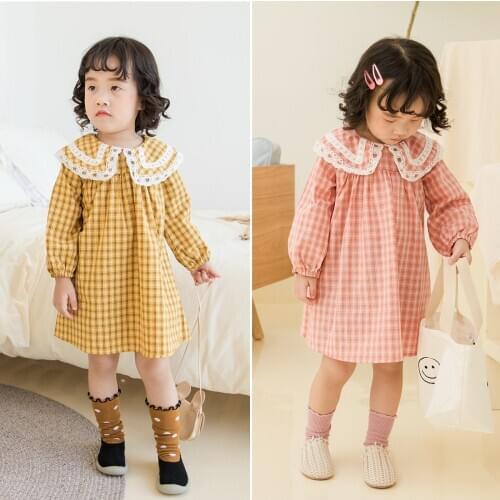 New Arrival Kids Dresses for Girls Baby Clothes Toddler Cute Long Sleeve Casual Dress Childrens Plaid Dresses for Girls Party