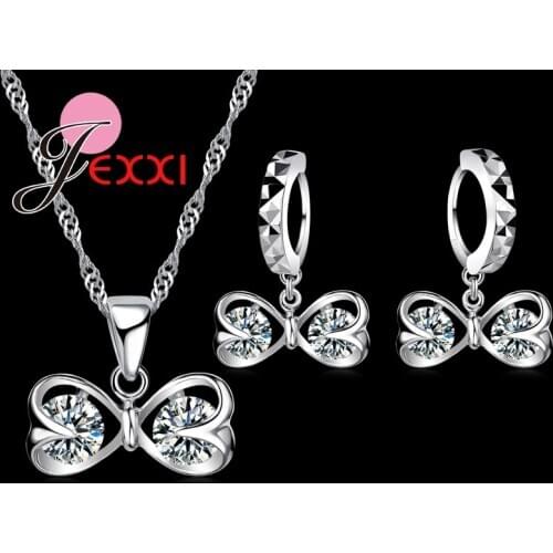 Butterfly Clear CZ Cubic Zirconia Cool 925 Sterling Silver Jewelry Necklace and Earrings Hot sale Jewelry Sets