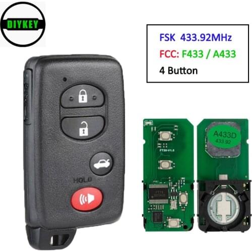 DIYKEY Smart Remote Key 4 Button FSK 433MHz for Toyota Land Cruiser 2007-2016 Board ID: F433 / A433