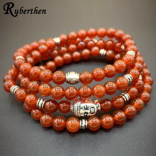 Ruberthen 6 mm AA Grade Carnelian 108 Mala Buddha Bracelet Womens Crystals Yoga Bracelet Spiritual Energy Protection Bracelet