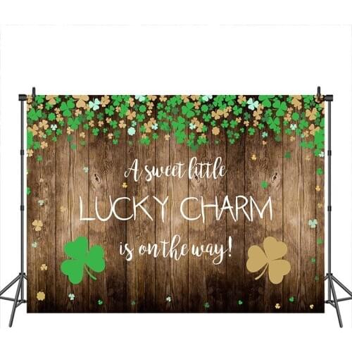 MEHOFOTO Lucky Charm Baby Shower Photography Backdrop Wood Floor shamrock Background Baby Shower Newborn Custom Banner Photos