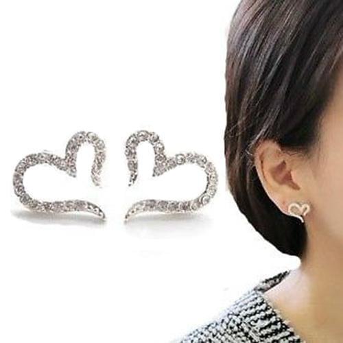 Womens Fashion Open Heart Crystal Rhinestone Ear Stud Earrings Piercing Jewelry nigerian