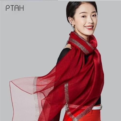 [PTAH] Fashion Scarf Female Models Silk Scarf Large Shawl Silk Mulberry Silk Scarf Spring And Winter Warm Shawl