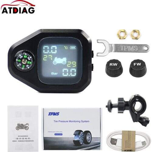 Tire Pressure Monitoring System Motorcycle TPMS Real-time Tester LCD Screen with 2 External Sensors
