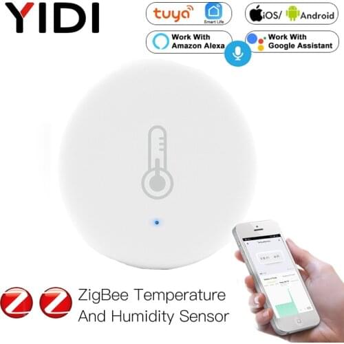 ZigBee Smart Temperature Humidity Sensor Detector, Battery Powered Security Tuya Smart Life App Voice Control Alexa Google Home